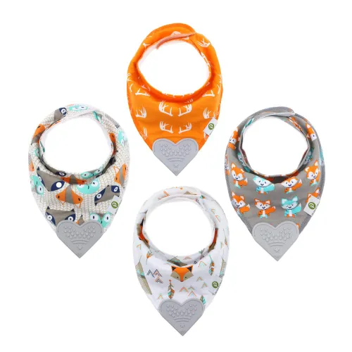 Vista 7 de Pickle & Olive Baberos de dentición bandana para bebé con mordedor de silicona adjunto, juego de 4 - ciervo azul