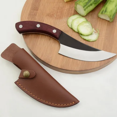 Vista 2 de Lifespace Cuchillo de chef estilo vikingo con mango de madera y funda