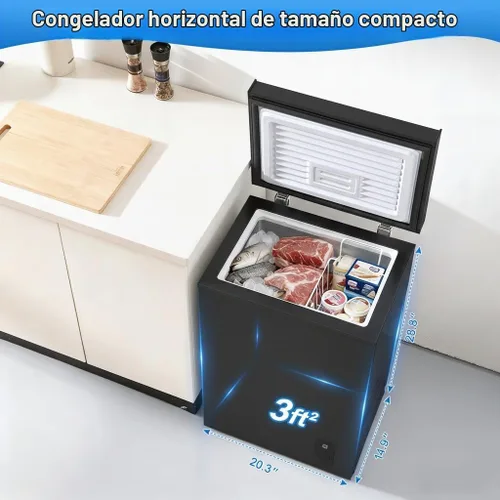 Vista 5 de Congelador de Cofre de 3.5 Pies Cúbicos - Congelador profundo compacto con control de temperatura de 7 niveles, enfriamiento rápido, eficiente