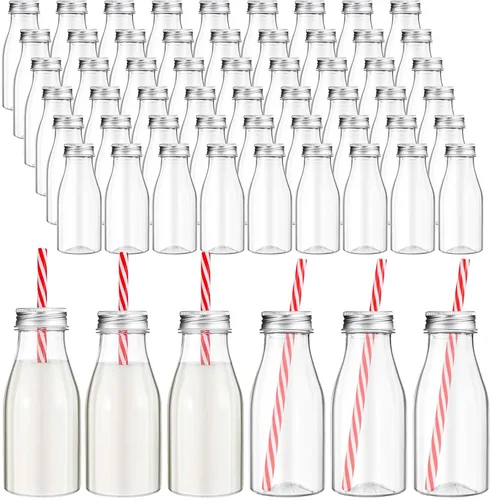 Vista 7 de Yinkin - Juego de 20 botellas de leche de plástico con tapas para pajitas multicolor/fantasía (Pastel Color)