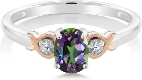Vista 8 de Gem Stone King Anillo de compromiso de plata de ley 925 y oro rosa de 10 quilates, piedra preciosa ovalada de 0.276 x 0.197 in, con acento