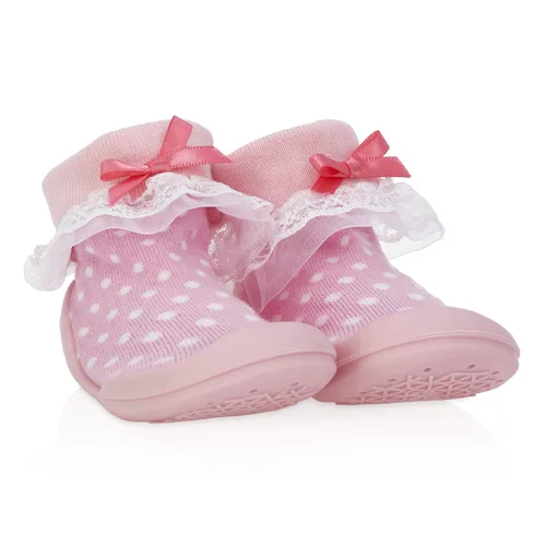 Vista 19 de Nuby Snekz - Zapatos cómodos de suela de goma para primeros pasos, lunares rosados, talla S, 7-14 meses