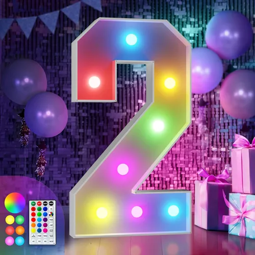 Vista 60 de Imprsv Letras coloridas de marquesina de 3 pies y letras grandes iluminadas RGB con control remoto, decoraciones de fiesta de cumpleaños Carta