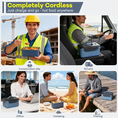 Vista 6 de Monteka Fiambrera eléctrica inalámbrica para adultos, calentador de alimentos portátil recargable de 1.8L, lonchera calentada, regalos de elefante