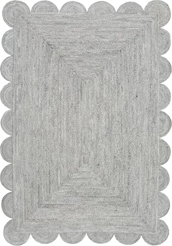 Vista 14 de Alfombra de Área de Yute Festoneada Alfombra de Yute Boho Alfombra Costera Festoneada, Gris Pardo Oscuro 2'x3' Gris topo oscuro