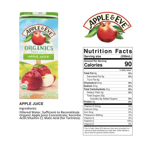 Vista 2 de Apple & Eve Organics, Jugo de manzana, 6.75 onzas líquidas, 8