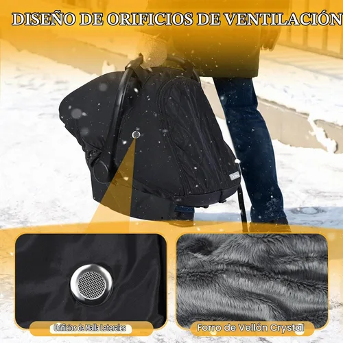 Vista 3 de Orzbow Funda de Asiento de Coche para Bebé Invierno - Funda Impermeable para Asiento de Coche para Asientos de Coche y Cochecitos Doona, Toldo Negro