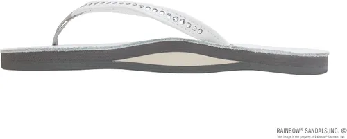 Vista 2 de Rainbow Sandals Mujer de una sola capa de cuero de primera calidad con correa estrecha de cristal Swarovski