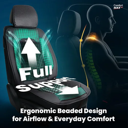 Vista 4 de Funda de asiento de automóvil con cuentas - Soporte de masaje de cuentas de madera con malla refrescante transpirable - Ajuste universal para sedán