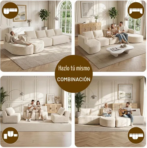 Vista 5 de Sofás seccionales Cloud de 144 pulgadas para sala de estar, moderno sofá modular en forma de U con diván, cómodo sofá sin estructura de asiento Beige