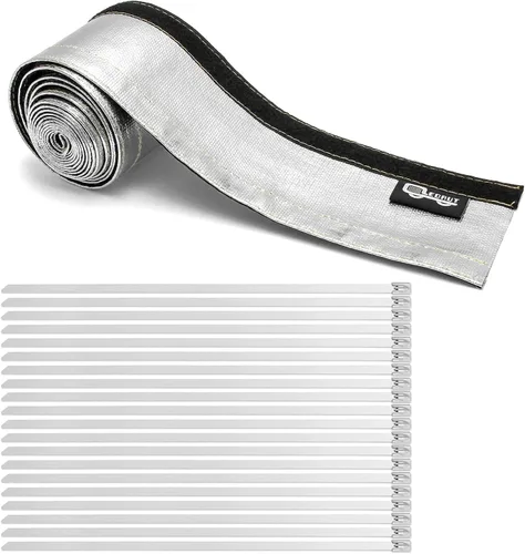 Vista 14 de Funda de calor aluminizada con protección térmica, línea de combustible, cable de calor, 1-1/2 pulgadas de diámetro interior x 10 pies con 20 bridas