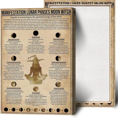 Vista 8 de Viokalt Arte de Pared de Brujería Vintage Divertido Póster de Lienzo de Fases Lunares Luna Niña Gótica Magia Bruja Impresiones Pintura Para Hogar