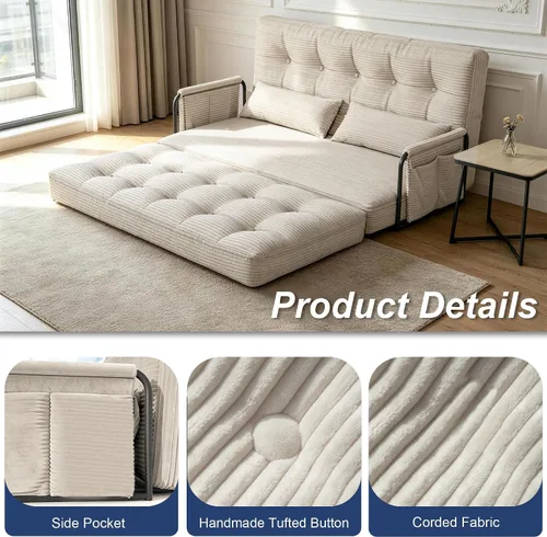 Vista 3 de Kullavik Sofá cama futón,Sofá cama convertible,Sofás deshuesados plegables Beige