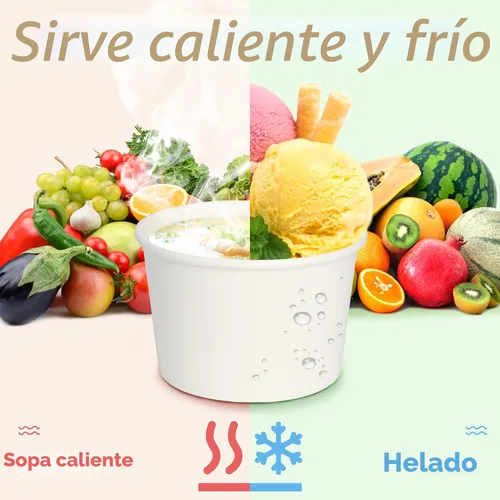 Vista 6 de ESSENTIAL Tazas de helado de papel con tapas, 50 piezas de 8 onzas, cuencos desechables de postre con tapas para alimentos calientes o fríos