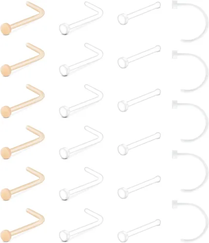 Vista 12 de QWALIT - Pendientes de nariz transparentes en forma de L, retenedor de piercing flexible, hueso nasal, color de piel, retenedor de piercing