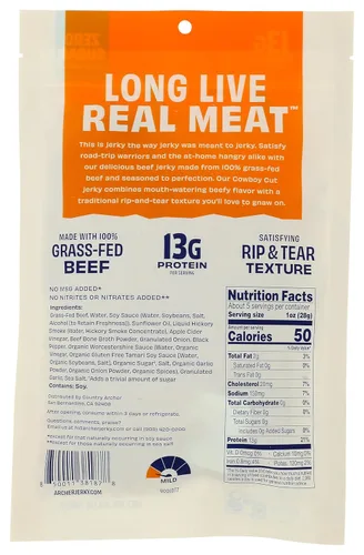 Vista 2 de Cecina de res clásica Zero Sugar de Country Archer, 100% alimentada con pasto, sin azúcar, sin gluten, aperitivos de proteínas, 5.3 onzas, paquete