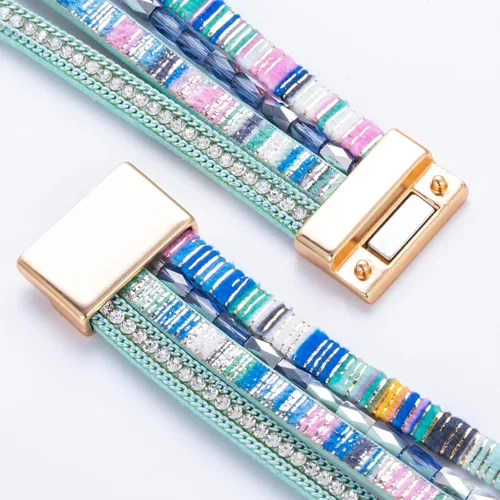 Vista 233 de FANCY SHINY - Pulsera de cuero estilo bohemio, pulsera de cuentas de cristal con cierre magnético, regalos de joyería para mujer