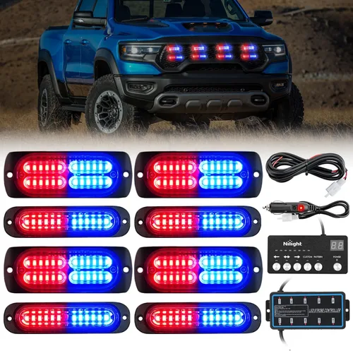 Vista 19 de Nilight 8 luces estroboscópicas LED con controlador 12 V 24 V función de sincronización verde luz de advertencia de peligro de emergencia 12 24 LED