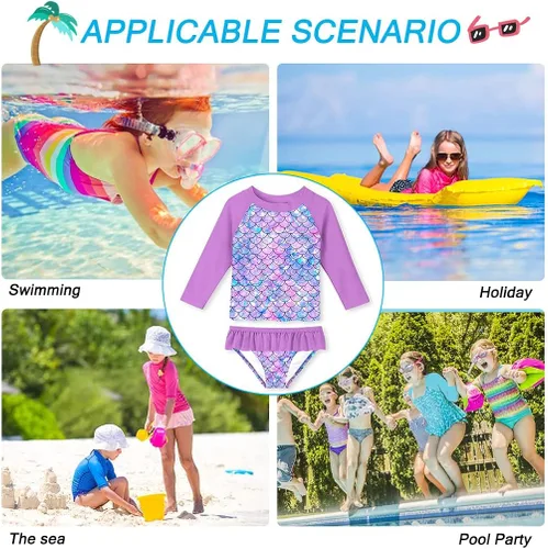 Vista 6 de Funnycokid Conjunto de traje de baño de dos piezas de manga larga con UPF 50 UV 2-10 años