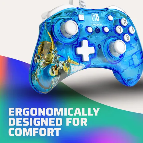 Vista 6 de Rock Candy Wired Gaming Switch Pro Controller - Zelda Breath of the Wild - Blue - Official License Nintendo - OLED Lite Compatible - Compact