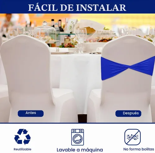 Vista 4 de Kinlop 50 Piezas Bandas de Spandex para Sillas Lazos Bandas para Sillas Bandas Deslizantes para Fundas Bandas Elásticas Lazos Sin Hebilla Azul