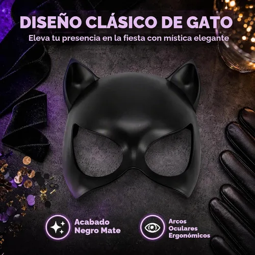 Vista 2 de Máscara de gato negro para mujer, máscara de ojos de superhéroe, máscara de gato de media cara, accesorios de disfraz de cosplay para máscaras