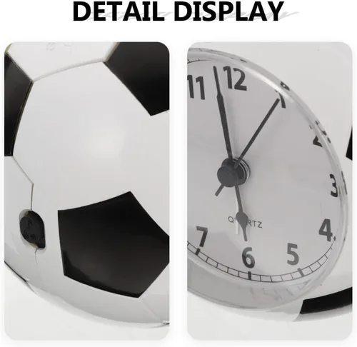 Vista 4 de Wakauto - Reloj despertador de escritorio con forma de balón de fútbol con campana silenciosa, reloj de mesa silencioso con luz nocturna de 4.72