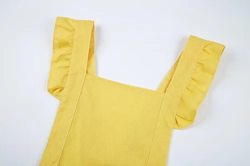 Vista 4 de Hyzrz Delantales retro ajustables con volantes con bolsillos para mujeres y niñas, vintage, espalda cruzada, vestido de sirvienta, delantal