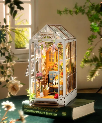 Vista 2 de ROBOTIME Kit de Rincón de Libros – Kit de Casa en Miniatura para Bricolaje, Rompecabezas de Madera 3D Booknook, Decoración de Inserción