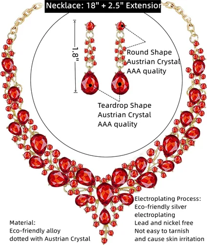 Vista 5 de Paxuan - Collar de plata con cristales de imitación para boda, aretes, brazalete, corona, tiara, juegos de joyería para novias, damas de honor