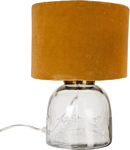 Vista 5 de Creative Co-Op Lámpara de mesa moderna con base de vidrio y pantalla de terciopelo, amarillo mostaza