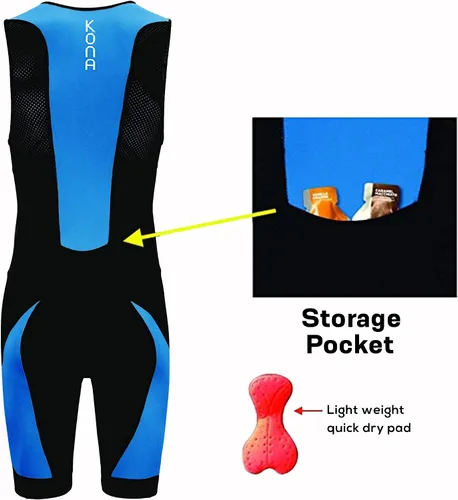 Vista 2 de Kona II - Traje de triatlón para hombre, sin mangas, con bolsillo de almacenamiento y cinturón de peto de carrera