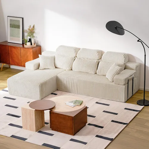 Vista 8 de Sofá modular Cloud de 105 pulgadas, sofá modular en forma de L con asiento profundo, sofás sin hueso para sala de estar y dormitorio, tapicería
