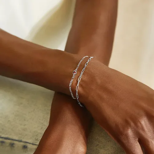 Vista 2 de ChicSilver Pulsera de plata de ley 925 con forma de corazón y piedra natal redonda para mujer, regalo de joyería de cumpleaños para el día