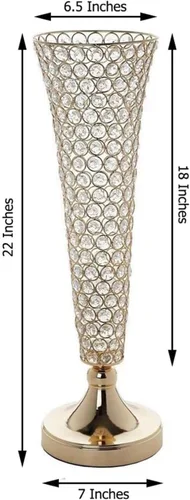 Vista 3 de Efavormart - Juego de 2 jarrones de trompeta con cuentas doradas de cristal para mesa de boda, 23 pulgadas de alto