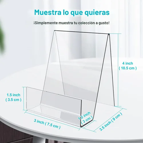 Vista 2 de Boloyo Soporte de Libro de Acrílico con Ala, 4 piezas, soporte de caballete de acrílico transparente de 4 pulgadas, soporte de exhibición
