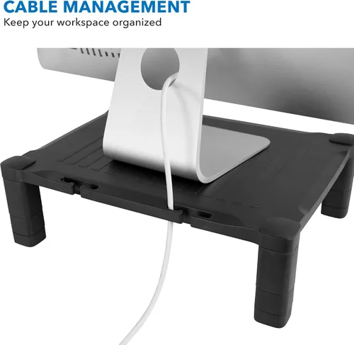 Vista 9 de Mount-It! Elevador de monitor con cajón Soporte de monitor de altura ajustable con almacenamiento deslizante de tres filas Elevador