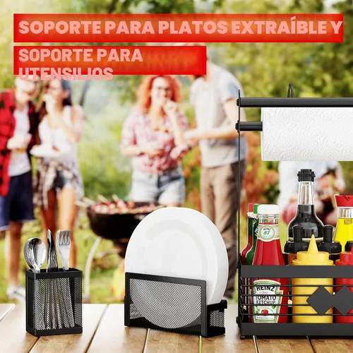 Vista 5 de Organizador de Parrilla para Parrilla al Aire Libre, Organizador de Barbacoa con Soporte de Toalla de Papel de Camping y Soporte de Platos