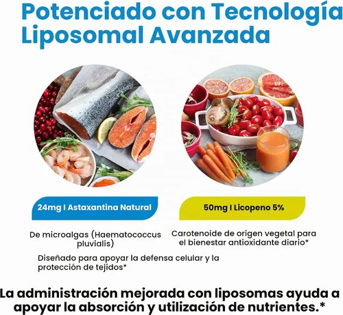 Vista 4 de Astaxantina liposomal 24 mg + licopeno 50 mg - 60 cápsulas Potente antioxidante para ojos, piel, corazón e inmune Complejo de microalgas