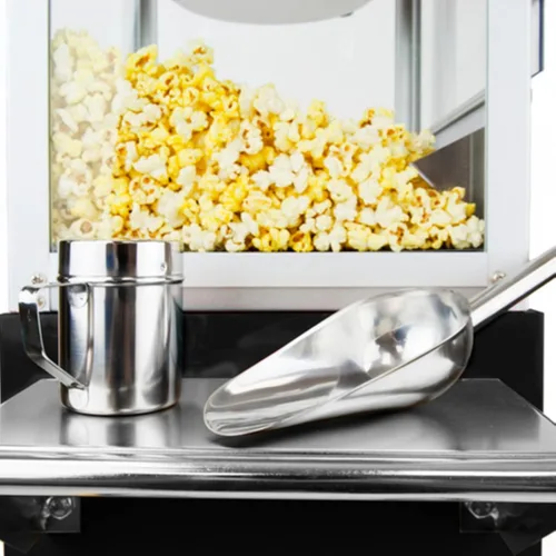 Vista 3 de Funtime Sideshow Popper - Máquina de palomitas de maíz de aceite caliente de 4 onzas con carrito, negro/plateado