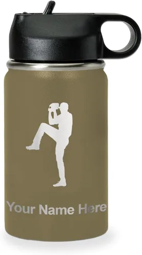 Vista 61 de LaserGram Botella de agua personalizada, jarra de béisbol, acero inoxidable de doble pared aislada al vacío con popote superior, regalo grabado Negro