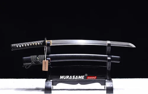 Vista 6 de MURASAME - Espada Wakizashi T10 de acero templado con arcilla, hamon real, hecha a mano, lista para la batalla