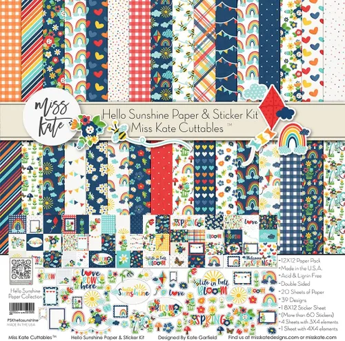 Vista 8 de Kit de papel y calcomanías – Hello Sunshine – Kit de álbum de recortes de primavera – Papel de doble cara de 12 x 12 pulgadas + calcomanías
