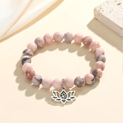 Vista 2 de MIXJOY Regalos espirituales de yoga para mujeres, pulsera elástica de cuentas rosas de piedra natural de flor de loto, regalo de energía Reiki