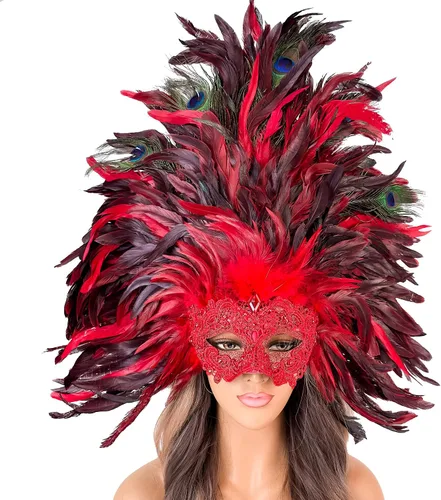 Vista 6 de Máscara veneciana para mascarada, máscara barroca de plumas de Mardi Gras, carnaval, máscara burlesque