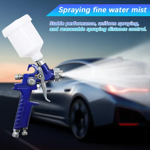 Vista 4 de Zpana Mini pistola pulverizadora HVLP para automóvil, rociador de pintura de aire de alimentación por gravedad para vehículos con boquilla de 0.031