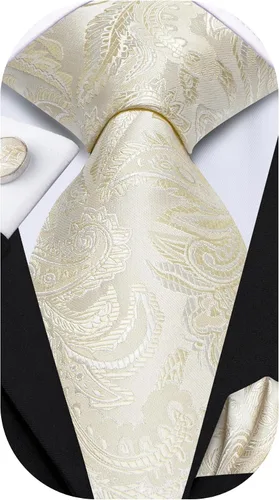 Vista 46 de Hi-Tie Corbatas de seda para hombre con estampado de cachemira, conjunto de corbata cuadrada, pañuelo de bolsillo y gemelos para negocios formales