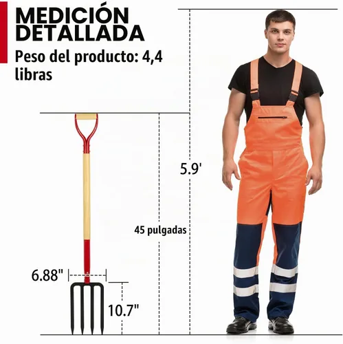 Vista 7 de Tenedor de jardín resistente para excavar, tenedor de 4 dientes para abono de jardinería, tenedor de jardín con mango de madera, 45 pulgadas