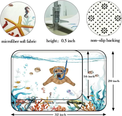 Vista 2 de Fowocu Divertidas alfombras de baño pequeñas para perro, alfombras de baño de animales marinos y océanos, absorbentes de agua, antideslizantes