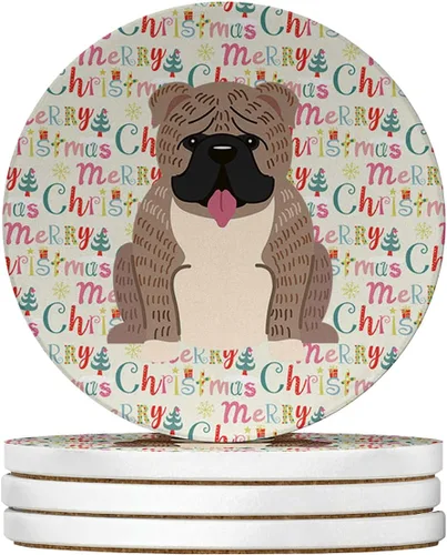 Vista 80 de Abyssinian Sand Terrier Merry Christmas - Posavasos grandes de piedra arenisca (4 unidades)